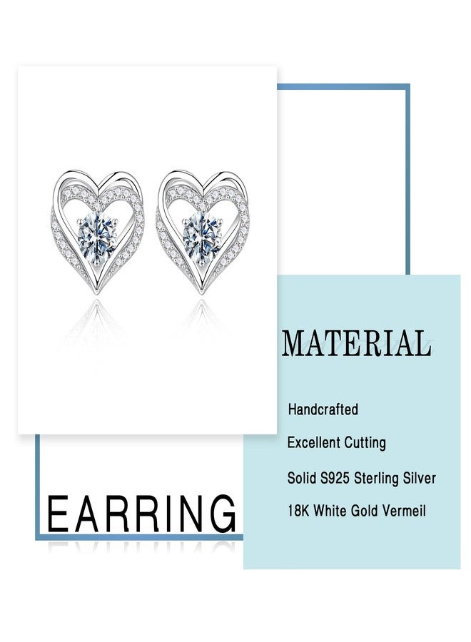 MOOSEA Moissanite Stud Earrings for Women, 18K White Gold Plated 925 Sterling Silver Brilliant Round Moissanite Earrings Heart Earrings for Women Bridesmaid Gifts Birthday Gifts for Women Wife Mom - Image 3